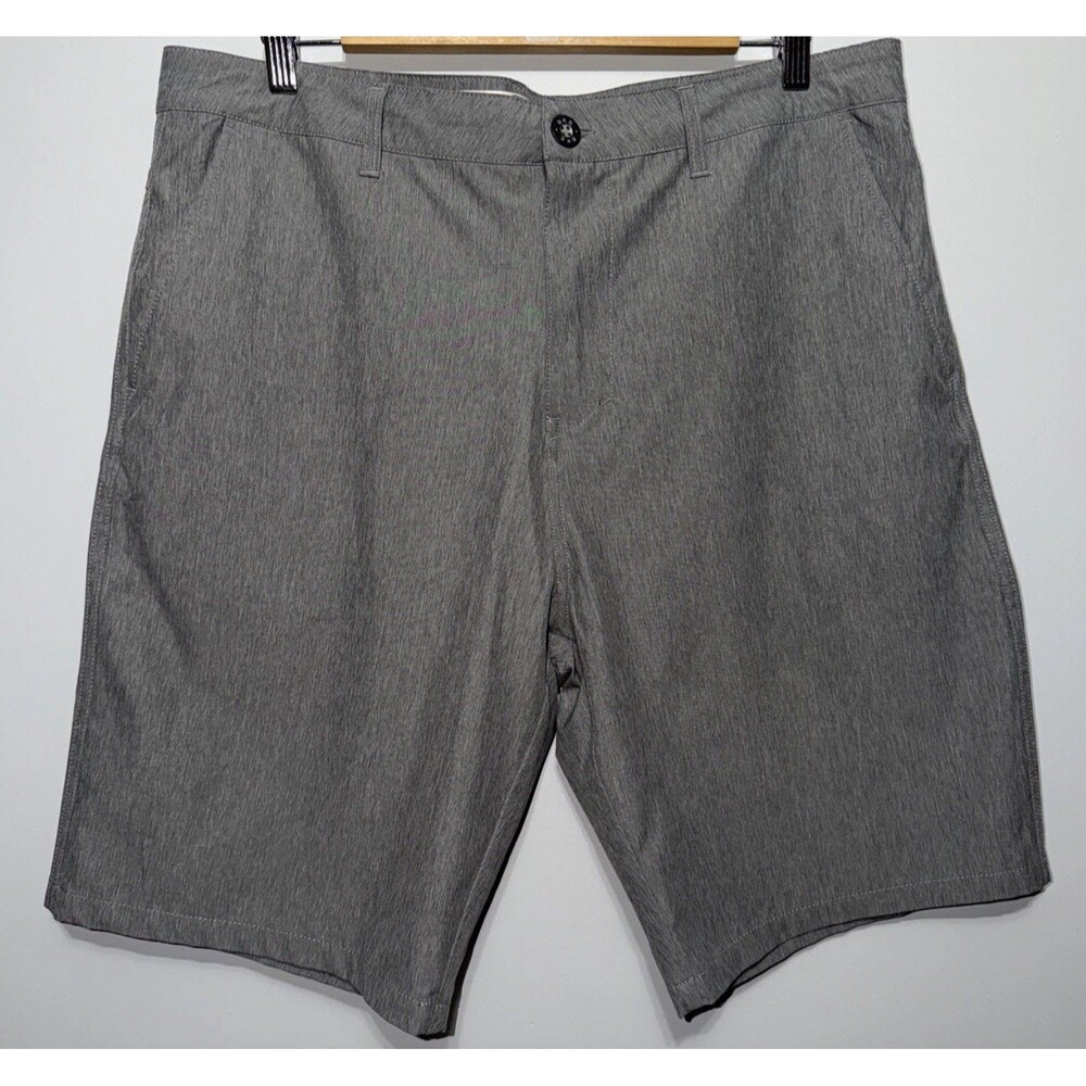 BKE HYBRID Men's Gray Flat Front Shorts Standard Fit Button Pockets Sz 36